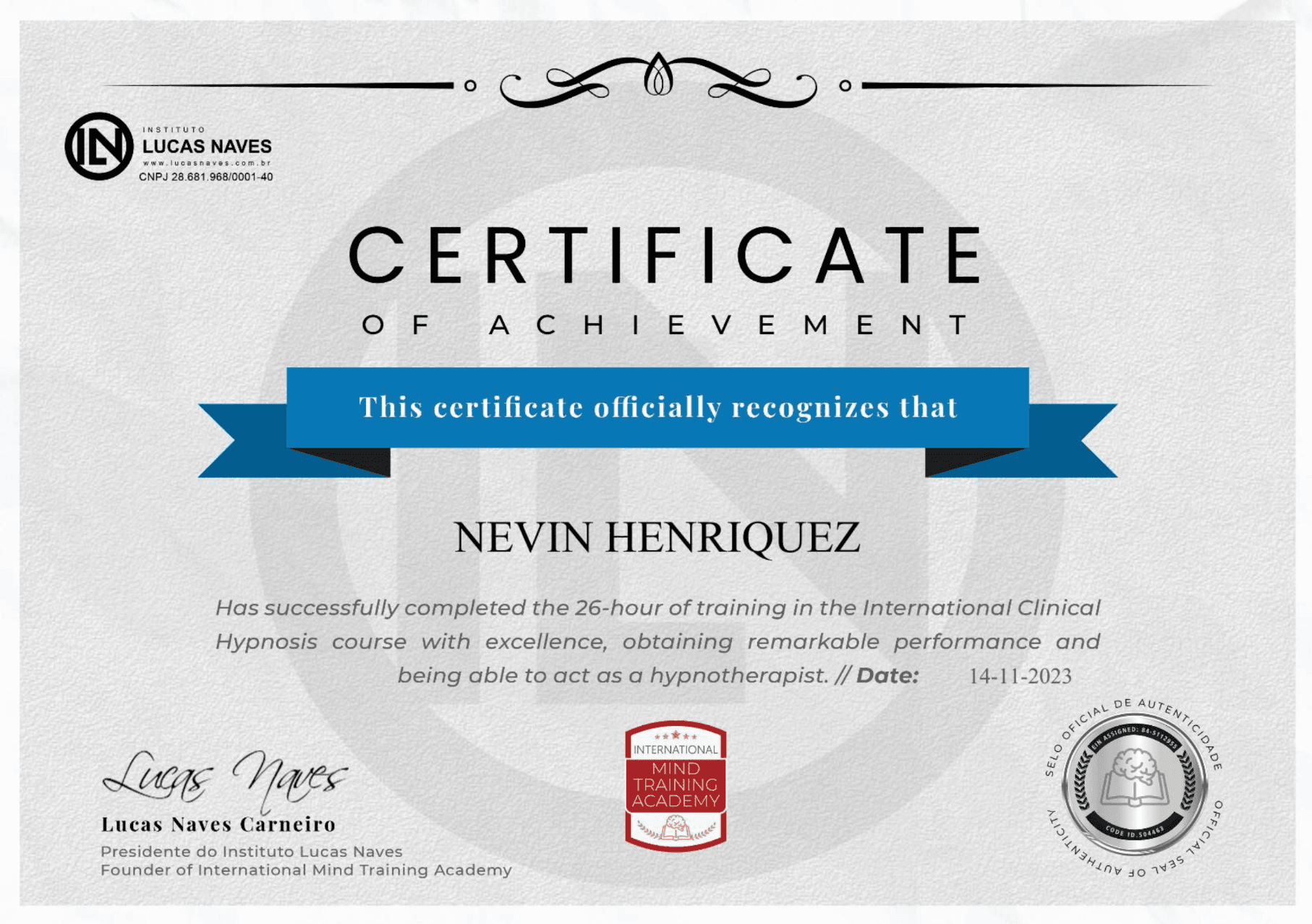 Certified Clinical Hypnotherapist — Nevin Henriquez
